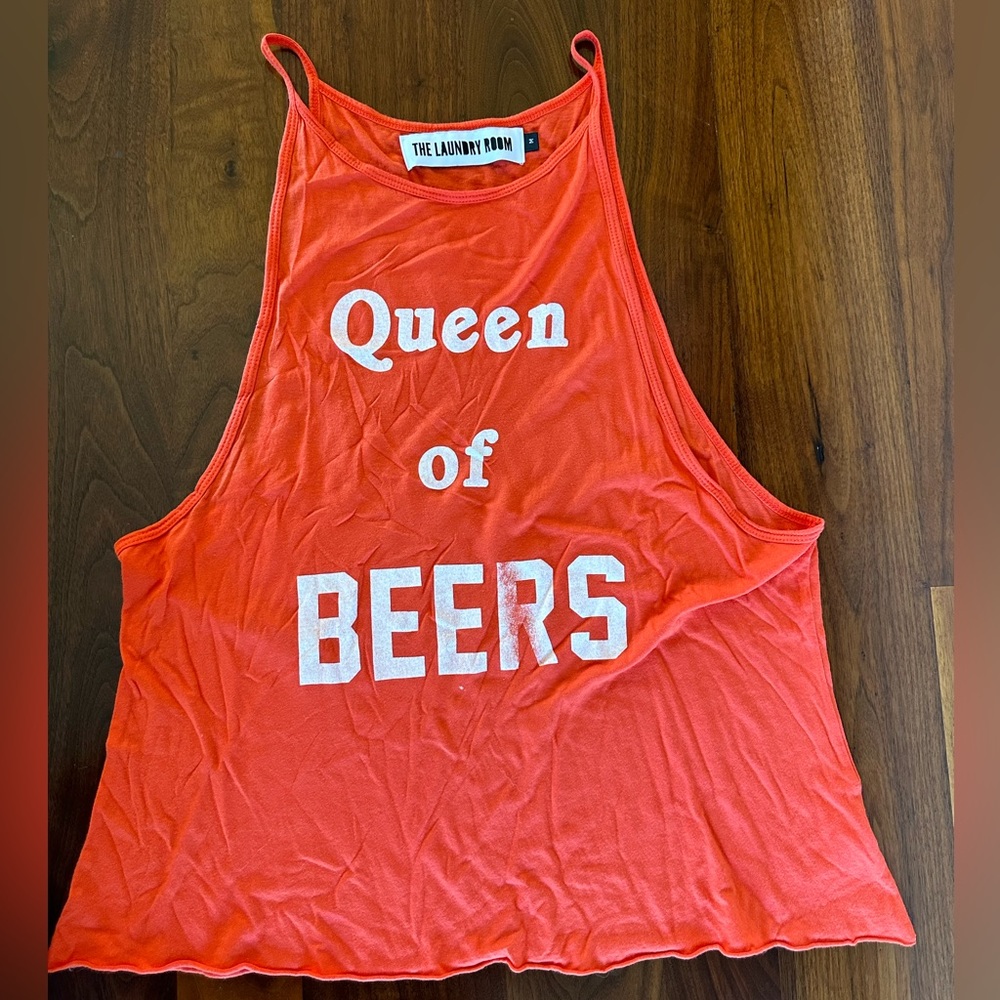 The Laundry Room orange tank top - “Queen of Beers”